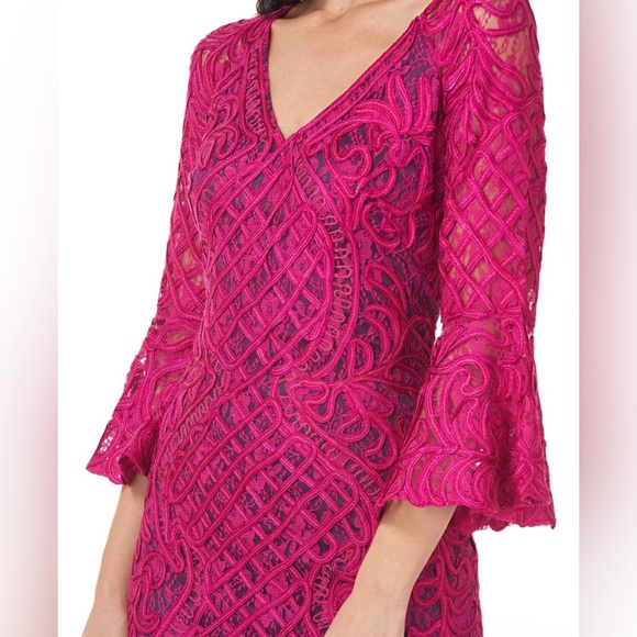 JS Collections - Bell Sleeve Cocktail Dress - Size 4 - Magenta - LIKE NEW - Picture 5 of 13